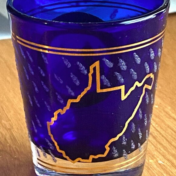 Cobalt Blue State of West Virginia Montani Semper Liberi Whiskey Shot Glass - Picture 7 of 12